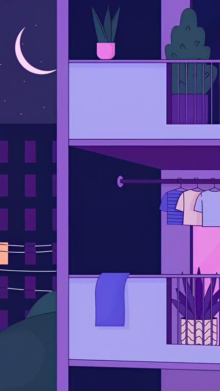 Apartment balcony at night